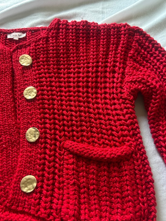 Crochet-Style Red Button Cardigan Sweater - Picture 7 of 9